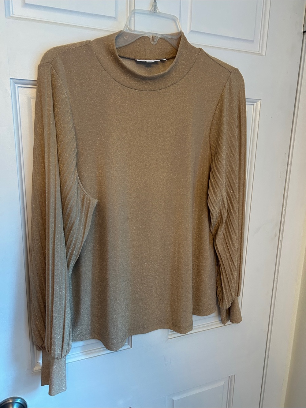 Chico's Shimmery Tan Mock Neck Long-Sleeve Top
